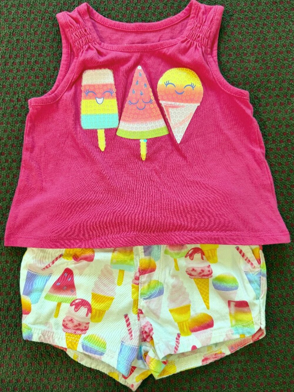 Children's Place Ice Cream 2-Piece Tank & Shorts Set Girls 12-18 Months Summer
